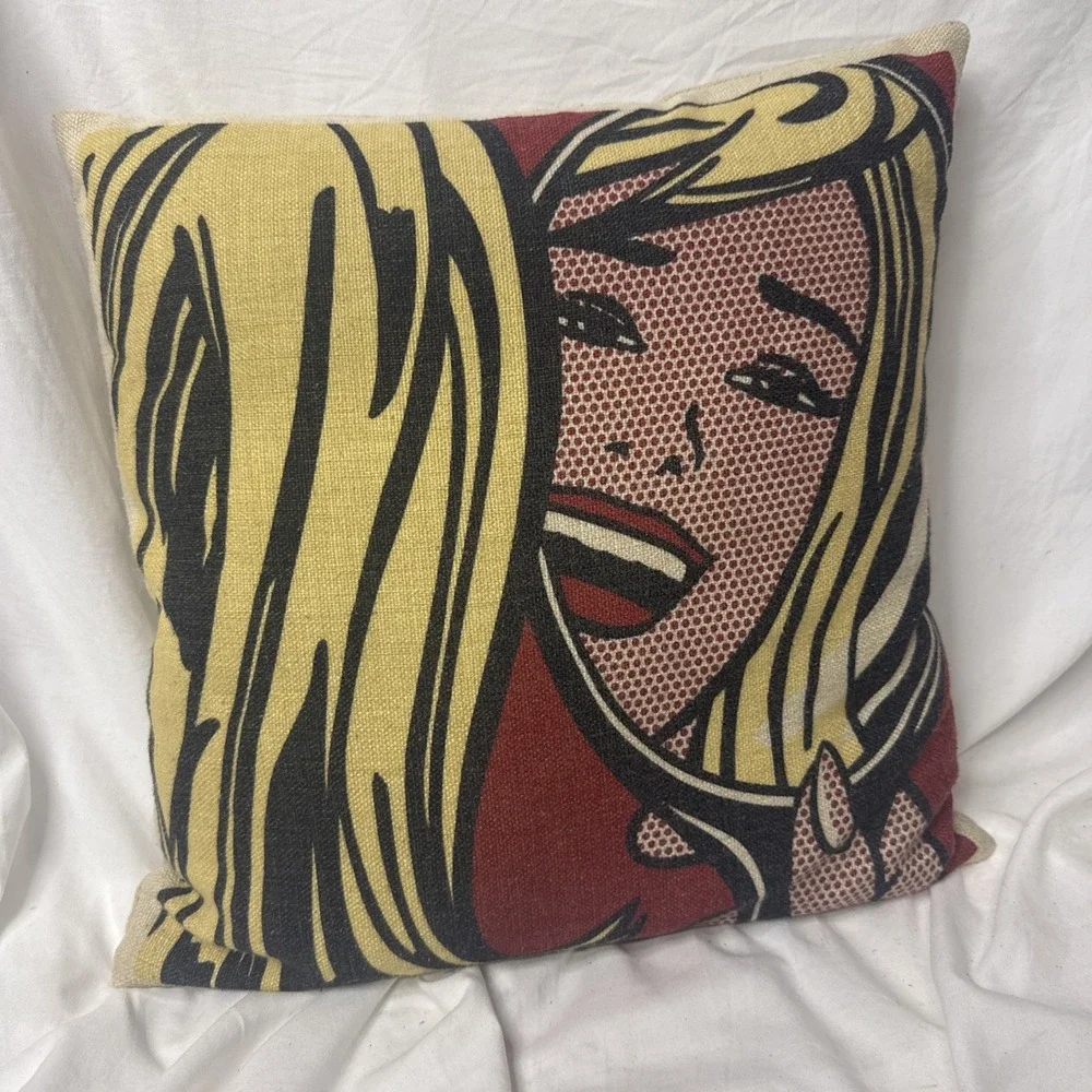 Pop Art Blonde Bombshell Woman Pillow & Cover Lips Nails Retro Comic Salon Decor